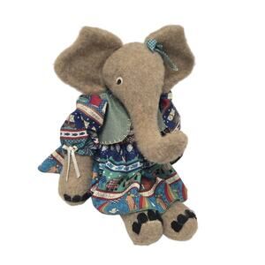 Handmade Folk Art Elephant Doll Noah's Ark Dress Primitive Country Decor 18"‎